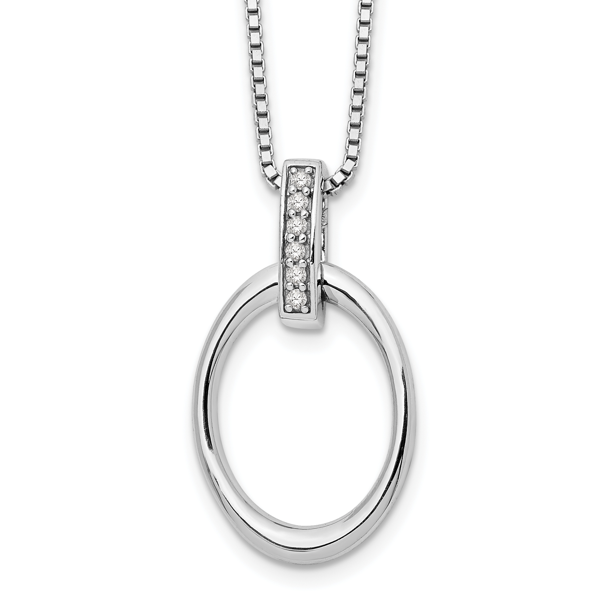 925 Sterling Silver Rhodium-Plated 18 Inch Diamond Open Oval Necklace, 2